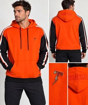 TACKMA Orange Black Colorblock Performance Hoodie 3XL